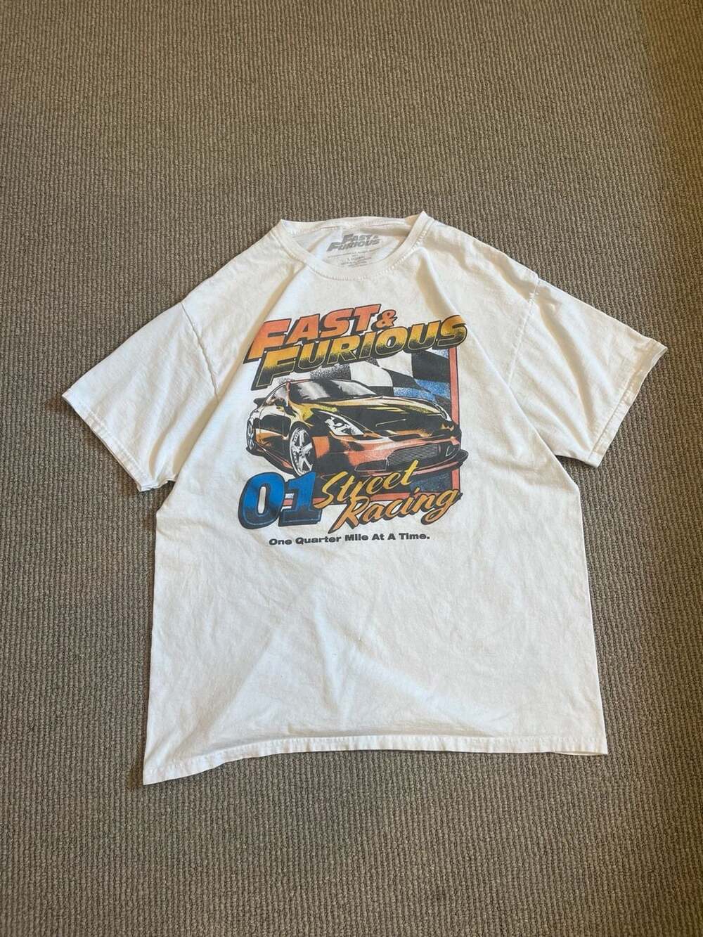 Fast & Furious Street Racing One Quarter Mile At A Time Graphic White T-Shirt L